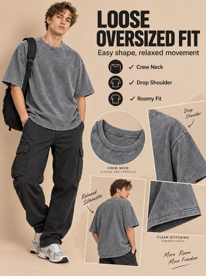 🔥 Streetwear Deal – Unisex Oversized Washed Tee 👕 Relaxed Vintage Style for Everyday Casual Looks ✨