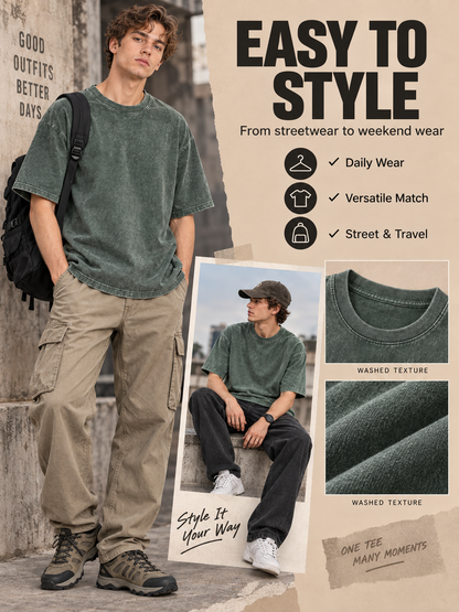 🔥 Streetwear Deal – Unisex Oversized Washed Tee 👕 Relaxed Vintage Style for Everyday Casual Looks ✨