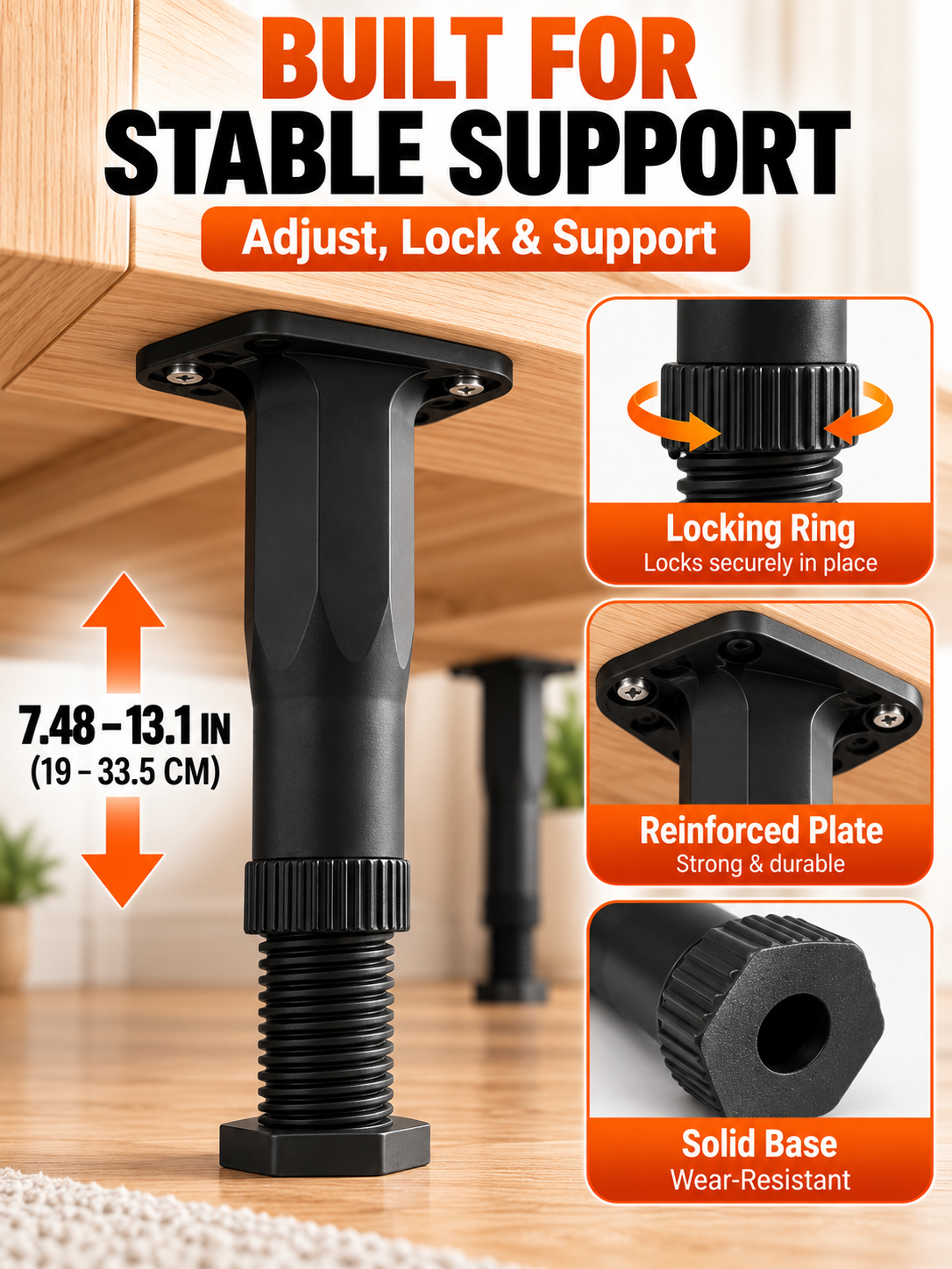 🛠️ Home Upgrade Deal – Adjustable Bed Support Feet 🏠 Heavy-Duty Reinforced Legs for Beds, Cabinets & Shelves 🔩