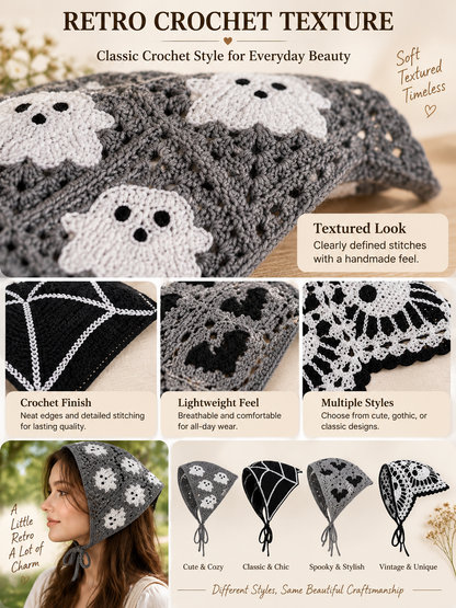 🎃 Halloween Style Deal – Boho Ghost Print Head Scarf 👻 Cute Seasonal Hair Accessory for Festive Looks 🦇