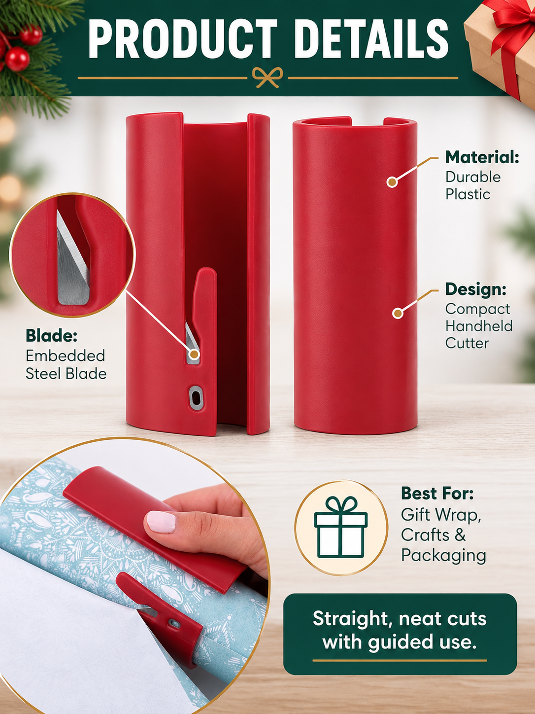 🎁 Gift Wrap Deal – Easy Paper Cutting Tool ✂️ Quick, Clean Slicing for Effortless Holiday Wrapping 🎄