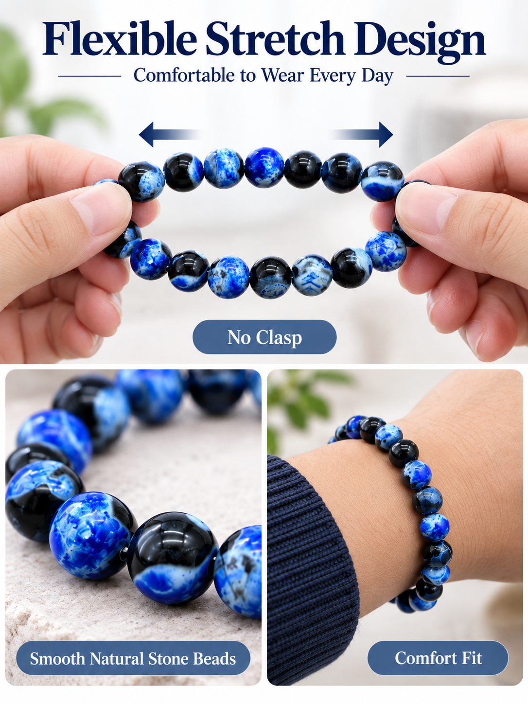 💎 Jewelry Making Deal – Natural Blue Fire Agate Beads 🔵 8mm Round Gemstone Spacers for DIY Bracelets & Necklaces ✨