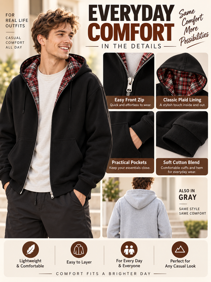 🔥 Streetwear Deal – Unisex Reversible Hoodie 🧥 Versatile Plaid Two-Piece Outfit with Relaxed Pants 👖