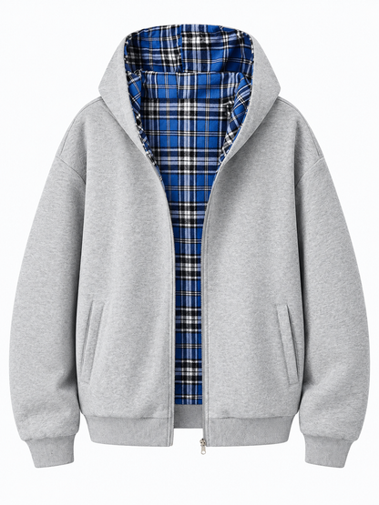 🔥 Streetwear Deal – Unisex Reversible Hoodie 🧥 Versatile Plaid Two-Piece Outfit with Relaxed Pants 👖