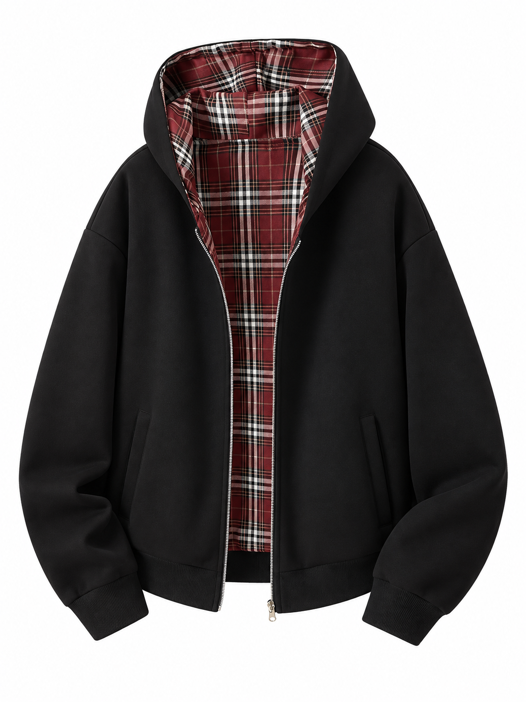 🔥 Streetwear Deal – Unisex Reversible Hoodie 🧥 Versatile Plaid Two-Piece Outfit with Relaxed Pants 👖
