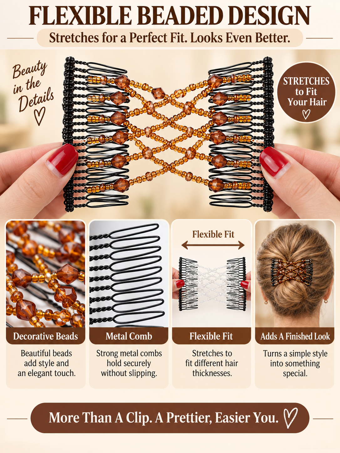 ✨ Hair Accessory Deal – Vintage Pearl Hair Clips 💎 Stretchy Crystal Comb Pins for Elegant Everyday Styling 👱‍♀️