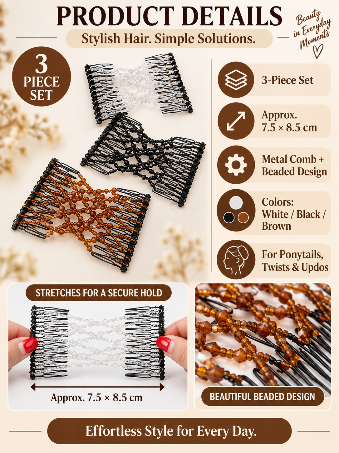 ✨ Hair Accessory Deal – Vintage Pearl Hair Clips 💎 Stretchy Crystal Comb Pins for Elegant Everyday Styling 👱‍♀️