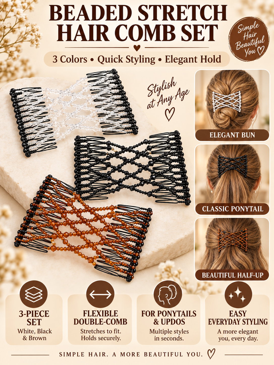 ✨ Hair Accessory Deal – Vintage Pearl Hair Clips 💎 Stretchy Crystal Comb Pins for Elegant Everyday Styling 👱‍♀️