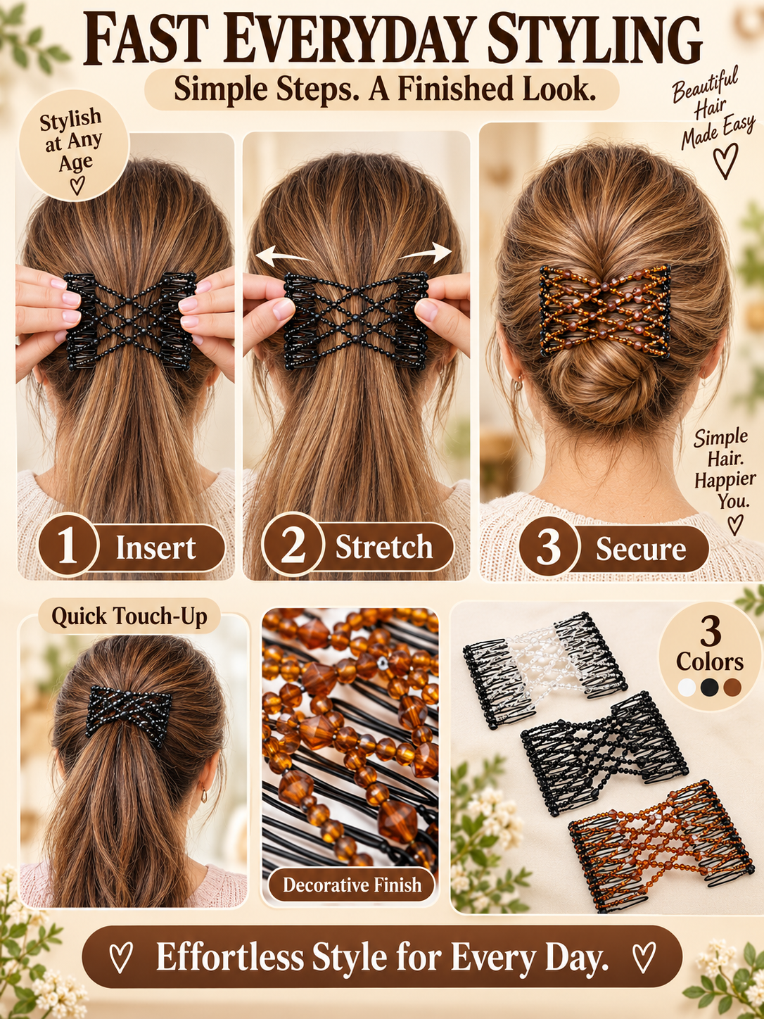 ✨ Hair Accessory Deal – Vintage Pearl Hair Clips 💎 Stretchy Crystal Comb Pins for Elegant Everyday Styling 👱‍♀️