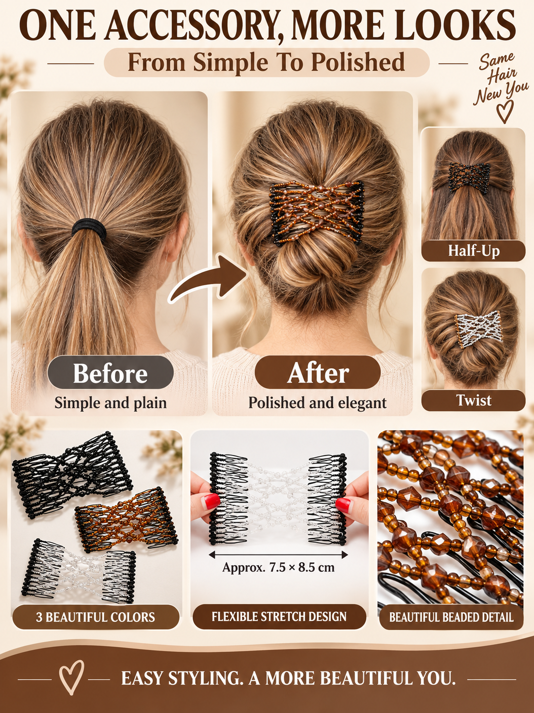 ✨ Hair Accessory Deal – Vintage Pearl Hair Clips 💎 Stretchy Crystal Comb Pins for Elegant Everyday Styling 👱‍♀️
