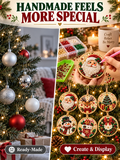 🎄 6-Piece DIY Diamond Painting Wooden Christmas Ornament Kit – Handmade Holiday Tree Decorations