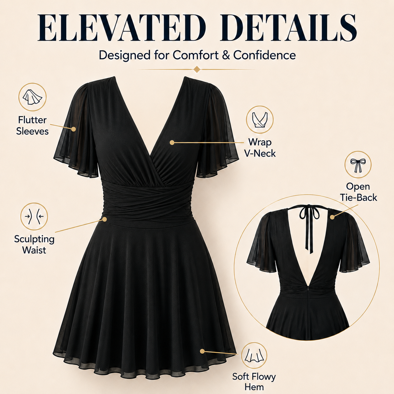 Flutter-Sleeve French Vintage Wrap Dress