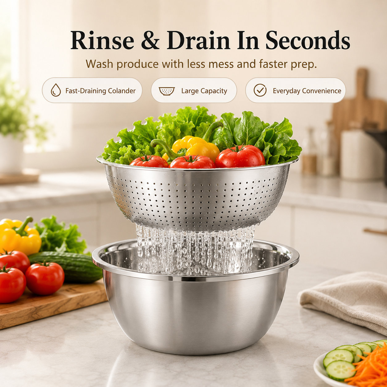 👑Kitchen Trend🔥3-in-1 Stainless Steel Strainer Set