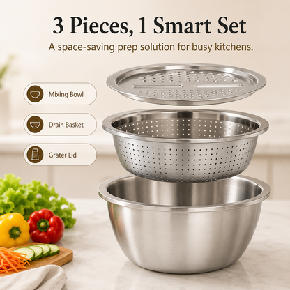 👑Kitchen Trend🔥3-in-1 Stainless Steel Strainer Set