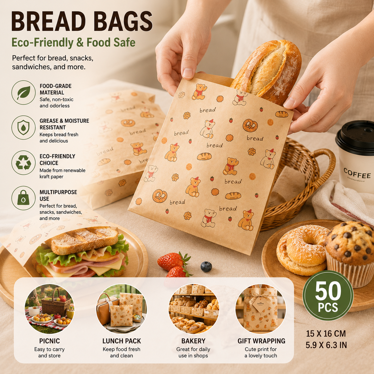 🔥 Lunchbox Favorite | Recyclable Paper Sandwich Bags