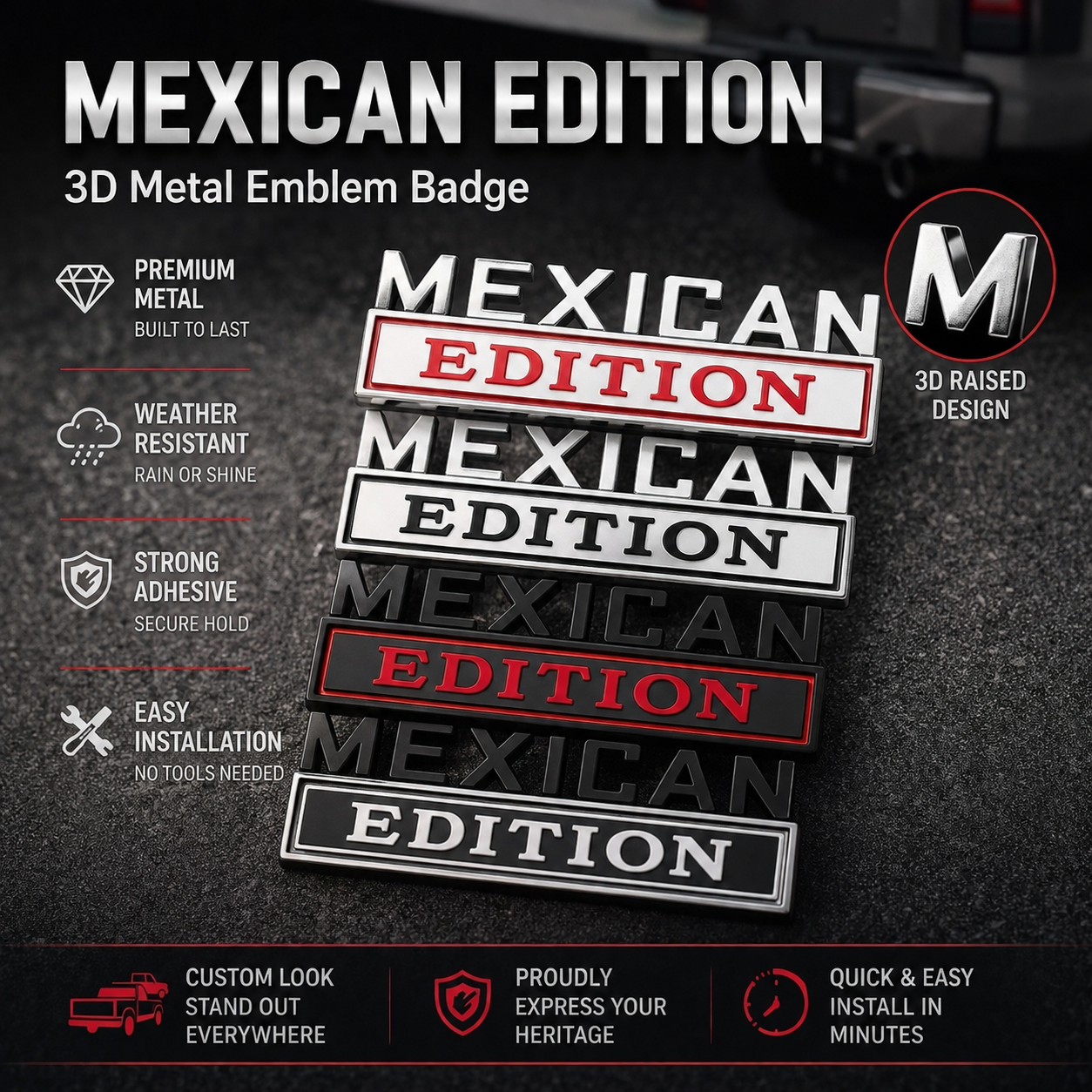 🔥Bestseller｜800+ Sold Daily🚗✨3D Metal Mexico Car Badge