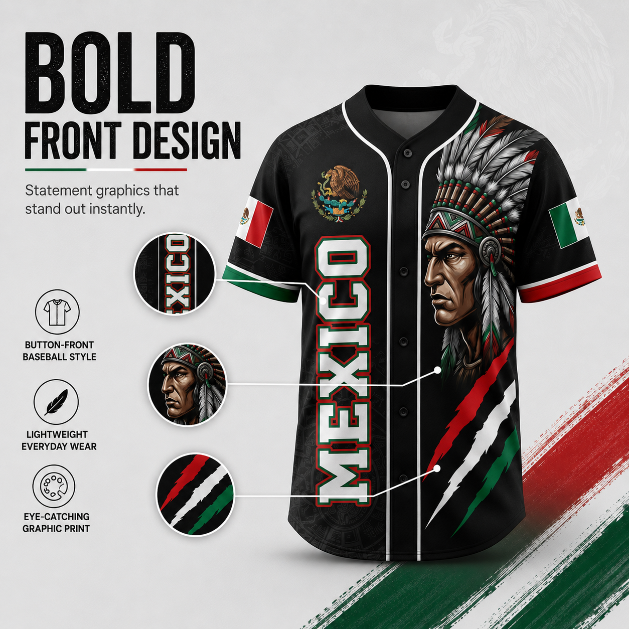 Mexican Flag Eagle Aztec Warrior Jersey - Vintage Style Sports Shirt
