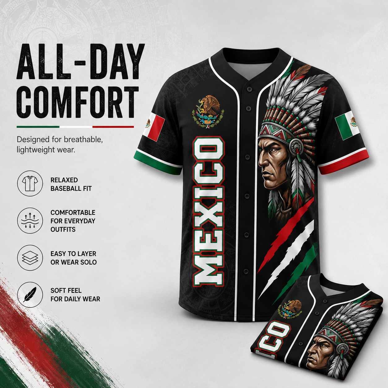 Mexican Flag Eagle Aztec Warrior Jersey - Vintage Style Sports Shirt