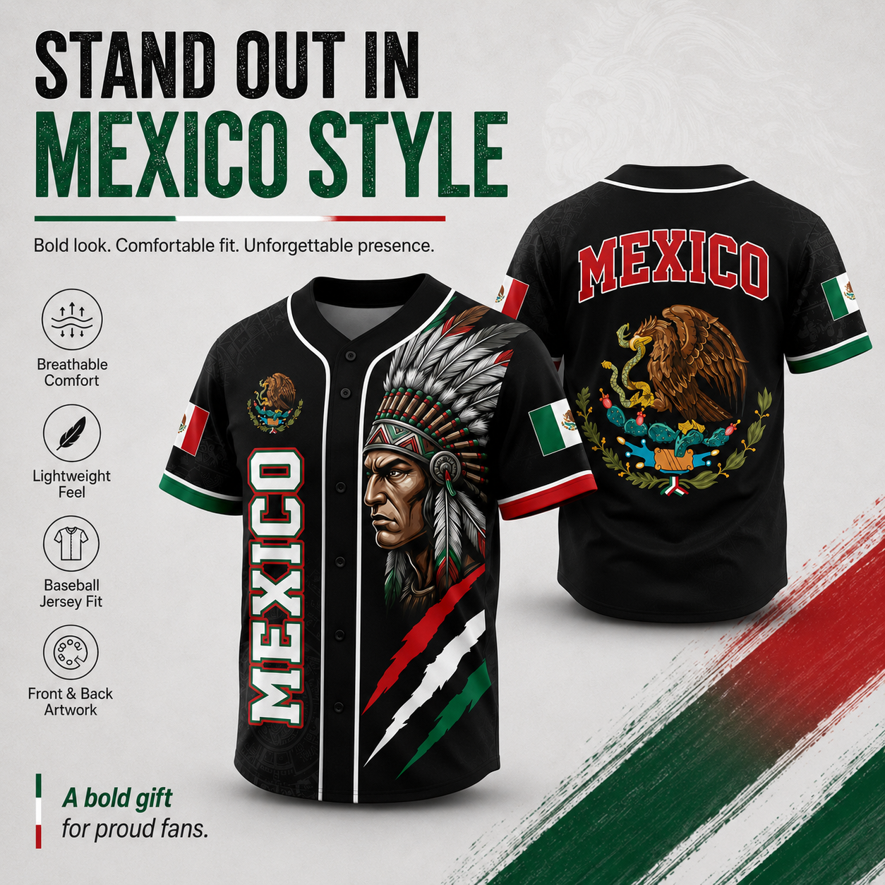Mexican Flag Eagle Aztec Warrior Jersey - Vintage Style Sports Shirt