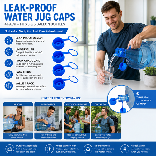 Leak-Proof Water Jug Caps (4 Pack) – Fits 3 & 5 Gallon Bottles