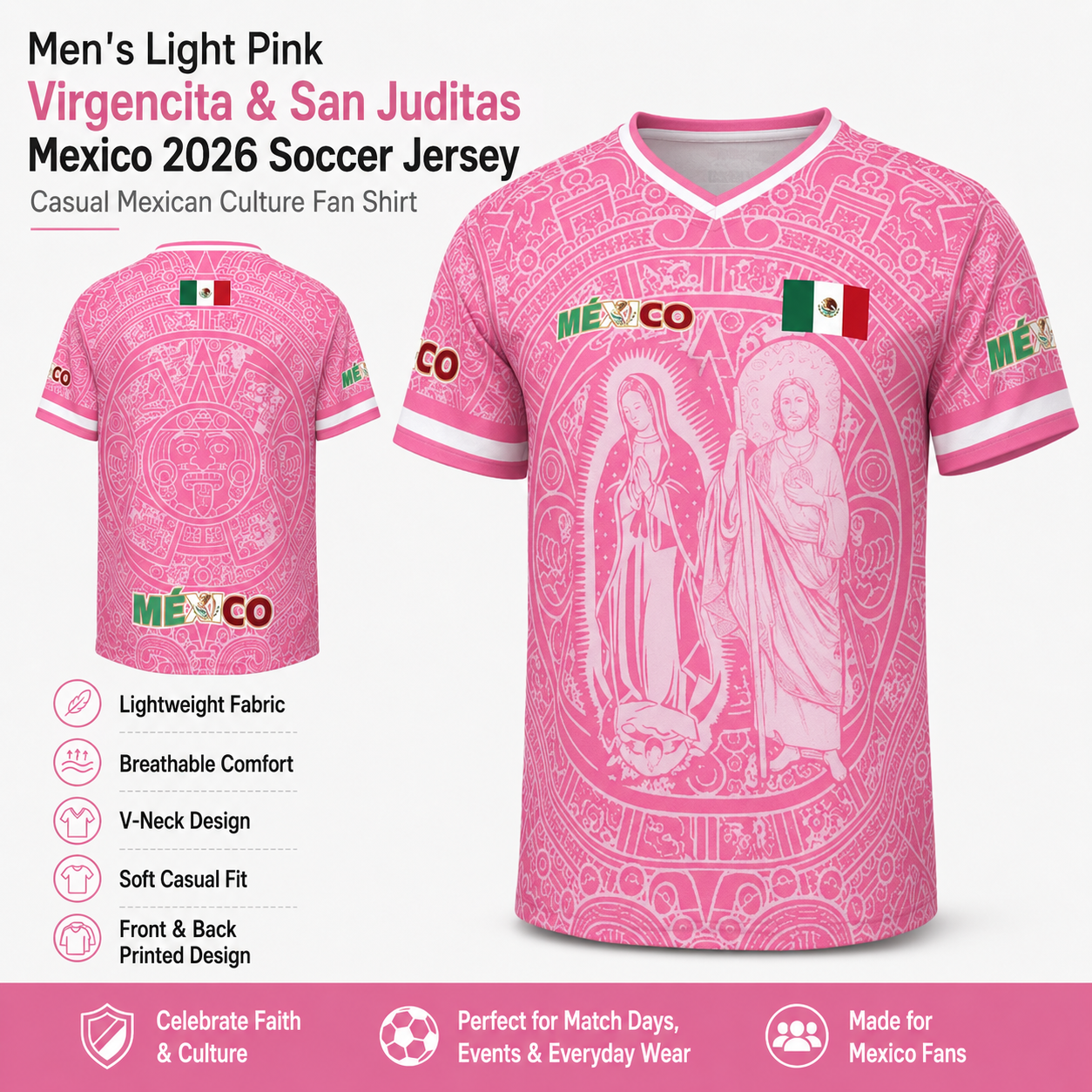 ⚡️Flash Sale｜Men's Light Pink Virgencita & San Juditas Mexico 2026 Soccer Jersey