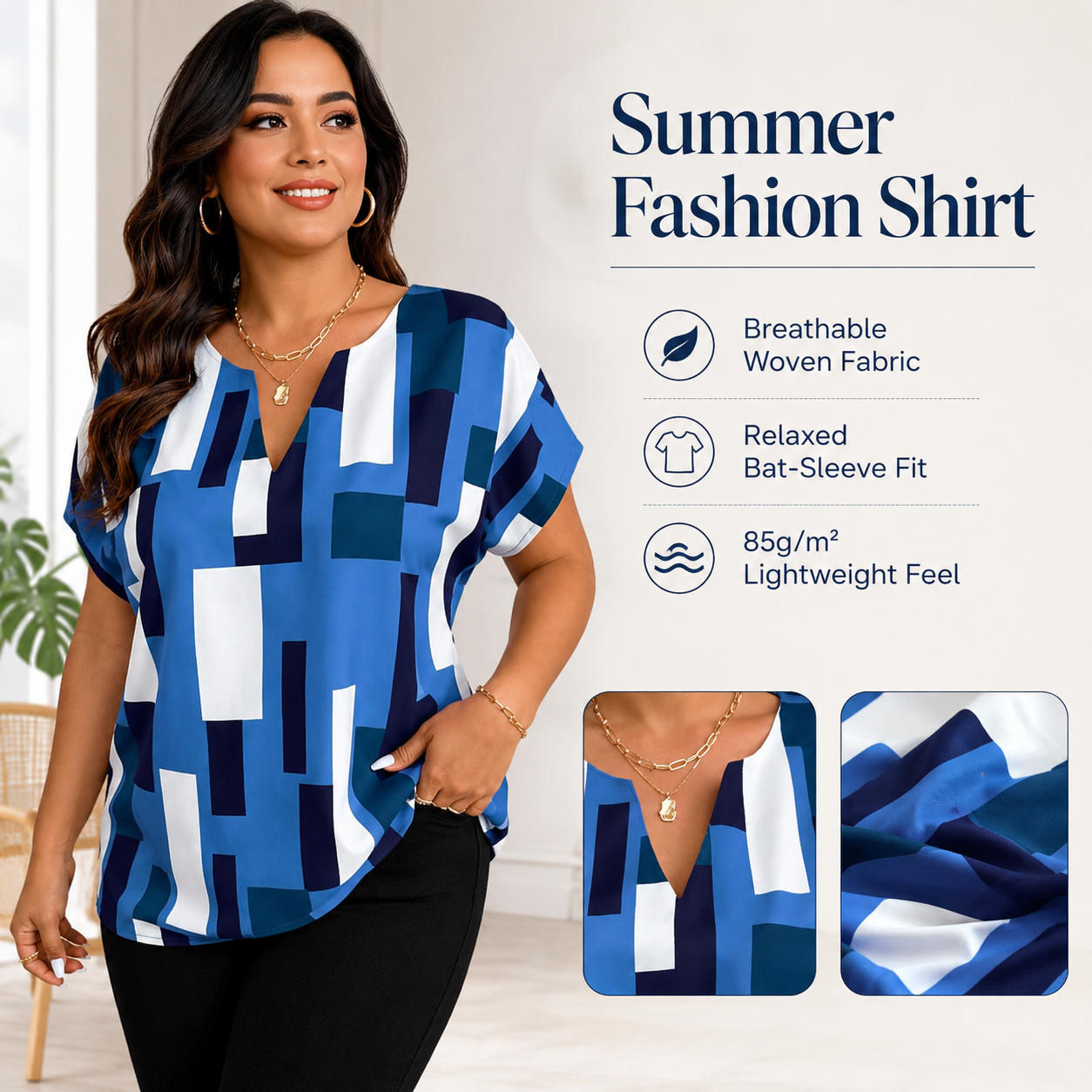 🔥2026 summer trend | Women's Plus Size Color Block Shirt Blouse Short