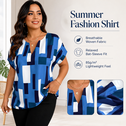 🔥2026 summer trend | Women's Plus Size Color Block Shirt Blouse Short