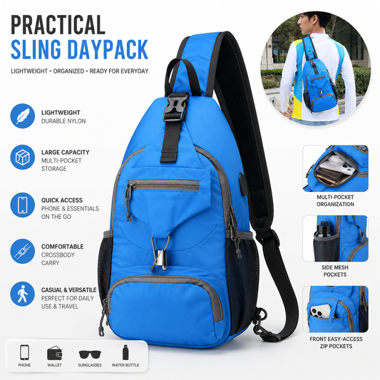 🌟 Packable Small Crossbody Sling Backpack with Side Pouch - ✨ Perfect for Hiking and Traveling