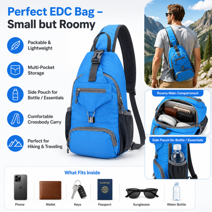 🌟 Packable Small Crossbody Sling Backpack with Side Pouch - ✨ Perfect for Hiking and Traveling