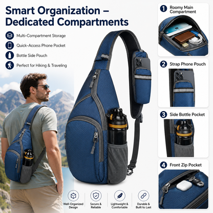 🌟 Packable Small Crossbody Sling Backpack with Side Pouch - ✨ Perfect for Hiking and Traveling