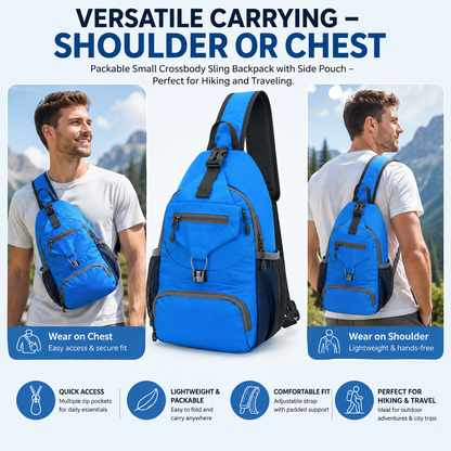 🌟 Packable Small Crossbody Sling Backpack with Side Pouch - ✨ Perfect for Hiking and Traveling