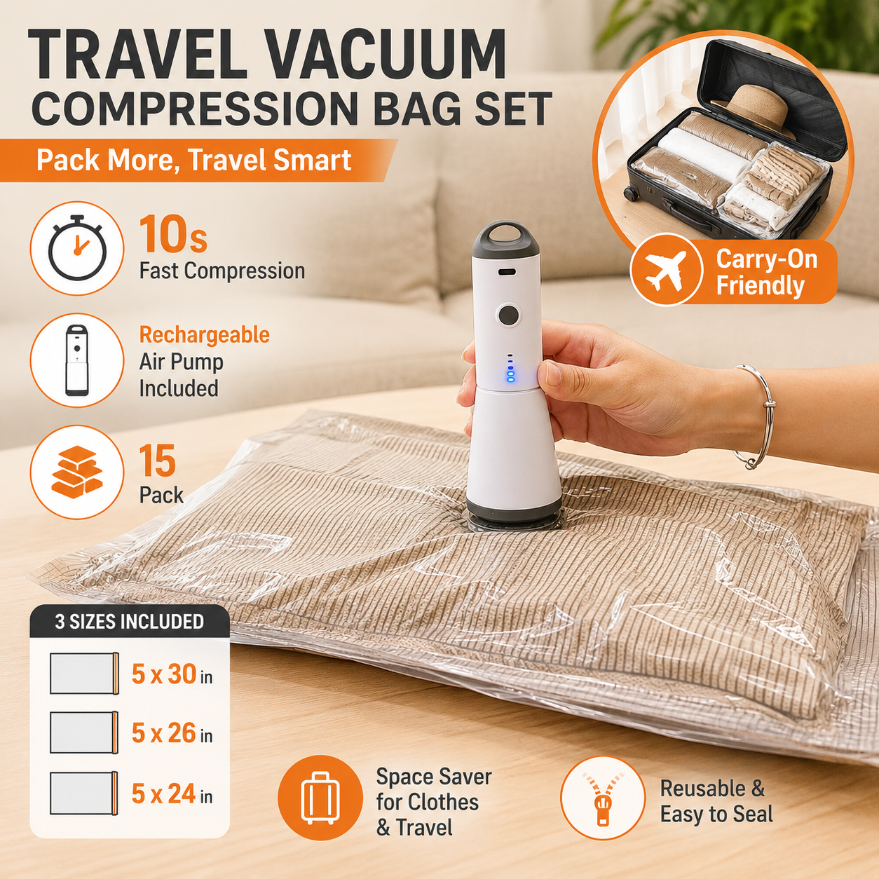 ✈️ Pack More, Travel Smarter | Cordless Vacuum Bag Set