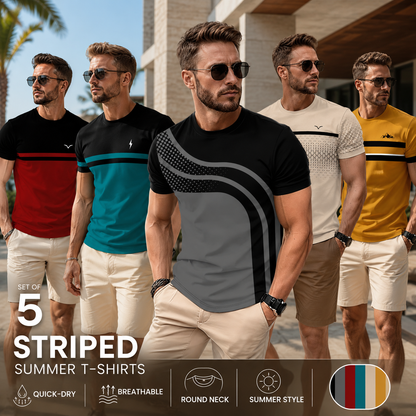 🔥 Summer Sale | 5-Pack Gradient Stripe Men's T-Shirts