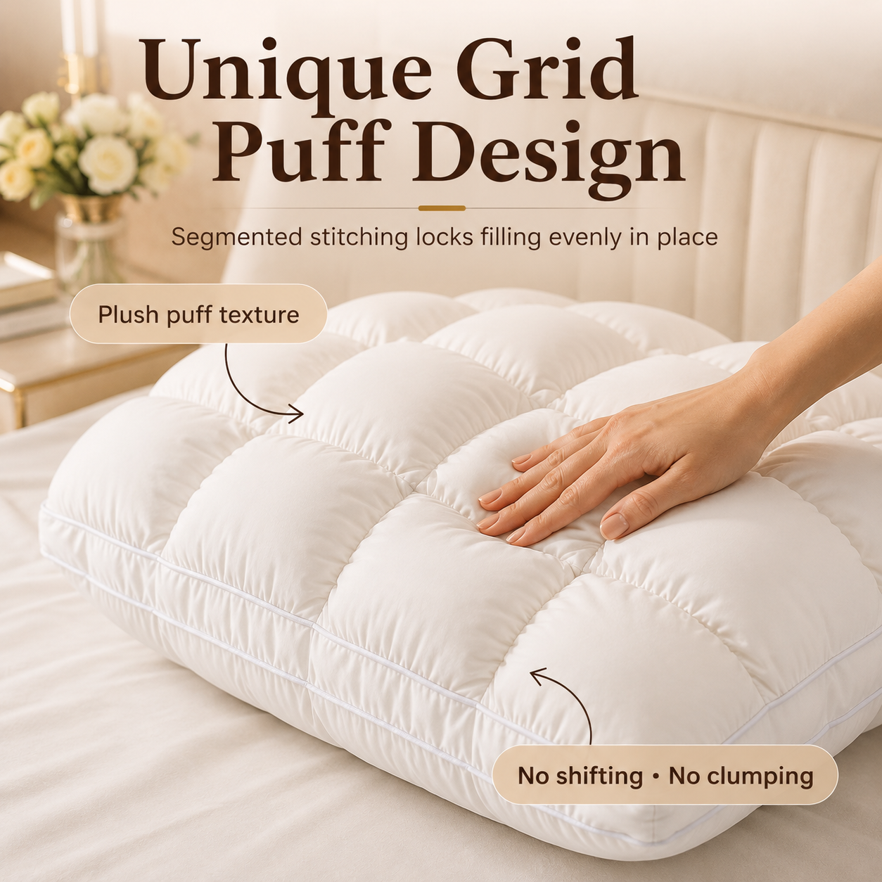 Pineapple Bread Grid Pillow | Dual Layer Fluffy Cooling Bed Pillow, Machine Washable Support Pillow for Side & Back Sleepers
