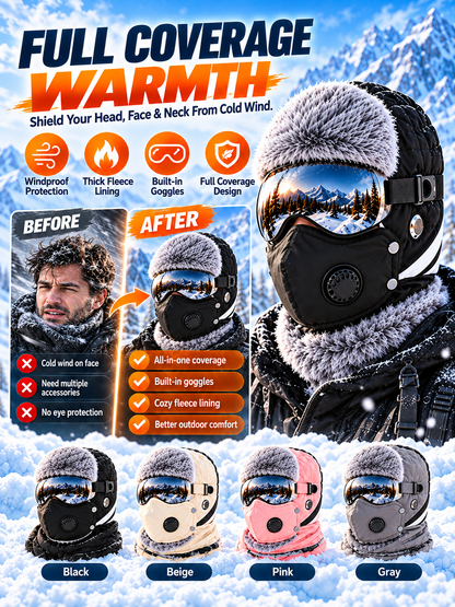 🔥🔥49% OFF❄️ Unisex Winter Cycling Hat with Goggles | Fleece-Lined Full Face Warmth & Wind Protection