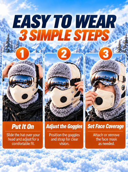 🔥🔥49% OFF❄️ Unisex Winter Cycling Hat with Goggles | Fleece-Lined Full Face Warmth & Wind Protection