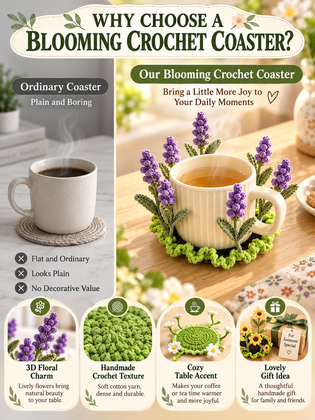 🌸49% OFF🌸 Handmade Crochet Flower Coasters | Blooming Floral Table Decor 🌷