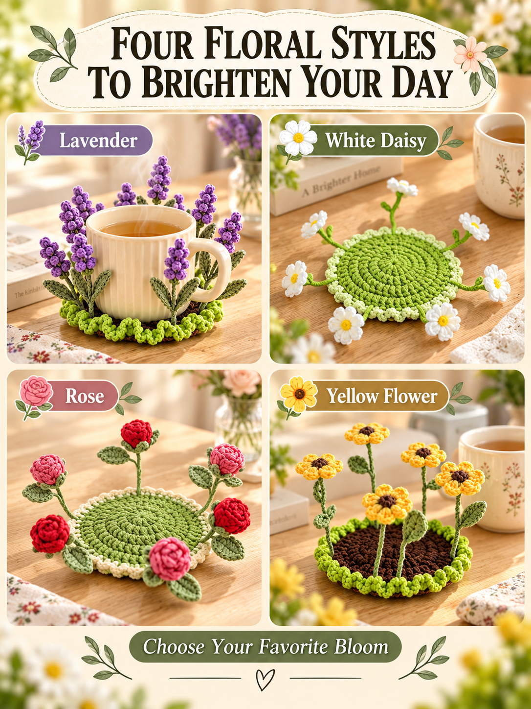 🌸49% OFF🌸 Handmade Crochet Flower Coasters | Blooming Floral Table Decor 🌷