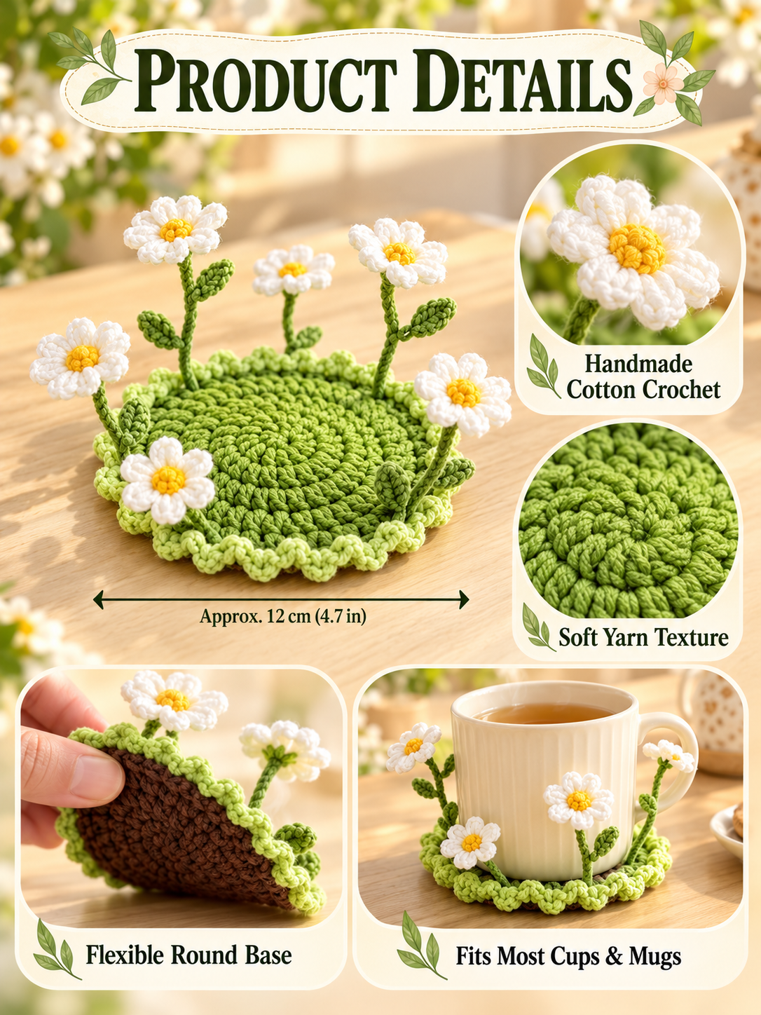 🌸49% OFF🌸 Handmade Crochet Flower Coasters | Blooming Floral Table Decor 🌷