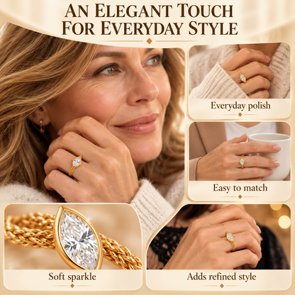 💍 Marquise CZ Chain Ring – 14K Gold-Plated Adjustable Evil Eye Ring, Dainty Stackable Jewelry for Women