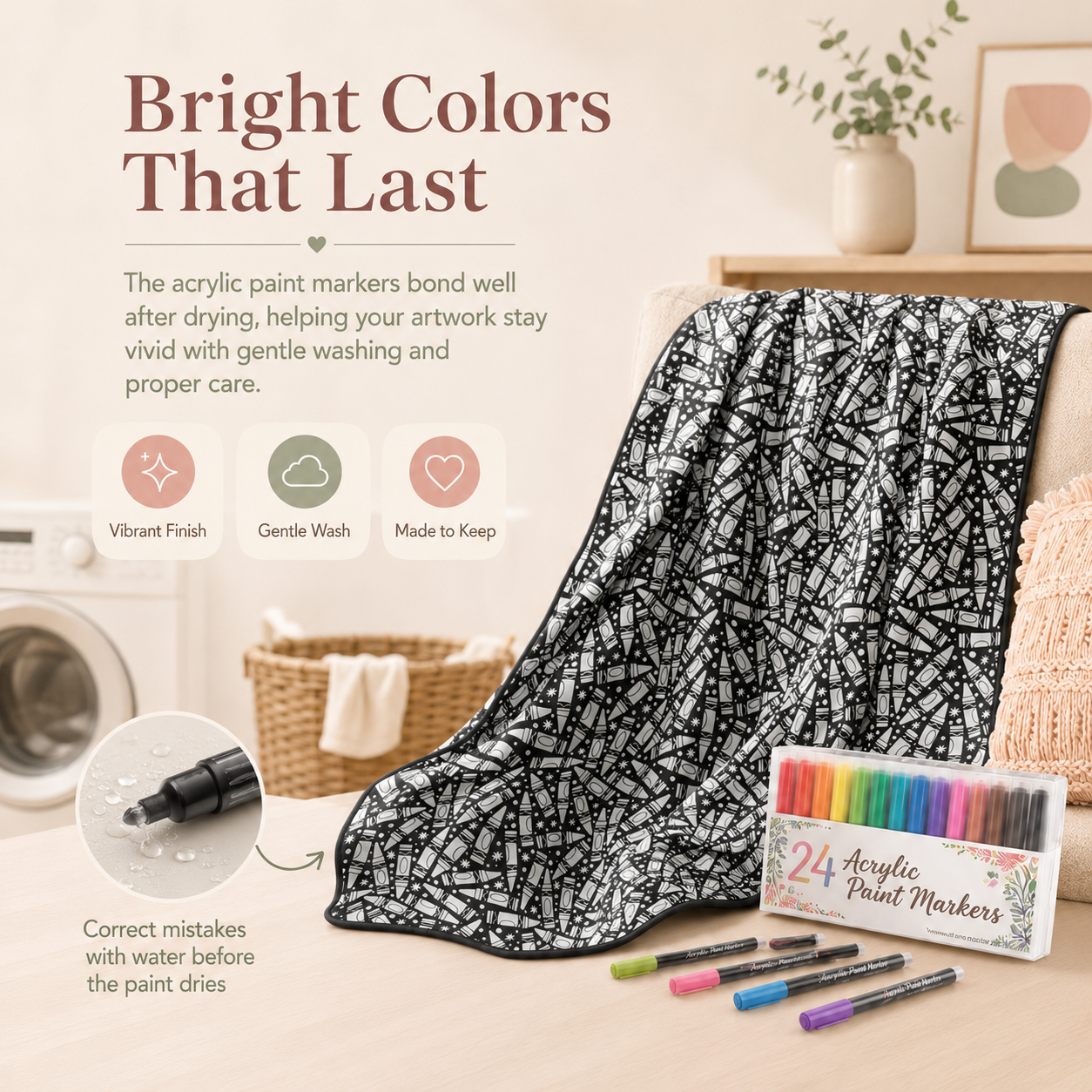 🎨DIY Washable Drawing Blanket, 24 Colors Markers for Adults
