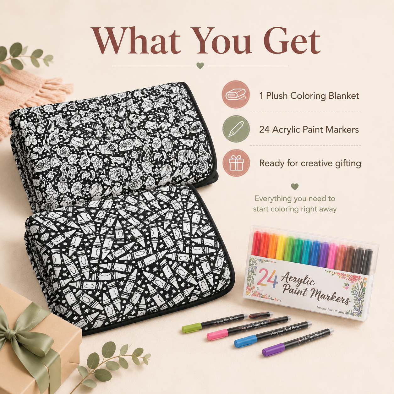 🎨DIY Washable Drawing Blanket, 24 Colors Markers for Adults