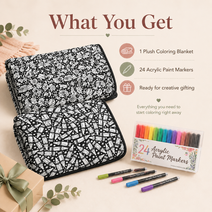 🎨DIY Washable Drawing Blanket, 24 Colors Markers for Adults