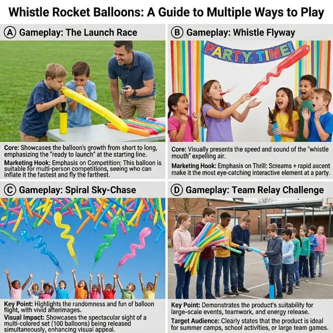 🎉100pcs Whistling Flying Rockets with Pump |Outdoor Party Games and Birthday Gifts
