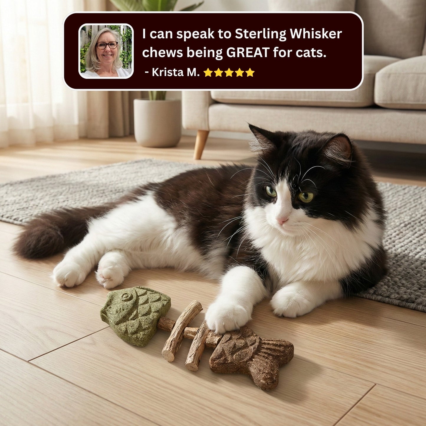 Catnip and Silvervine Chew, Natural Fishbone Chew Toy for Cats
