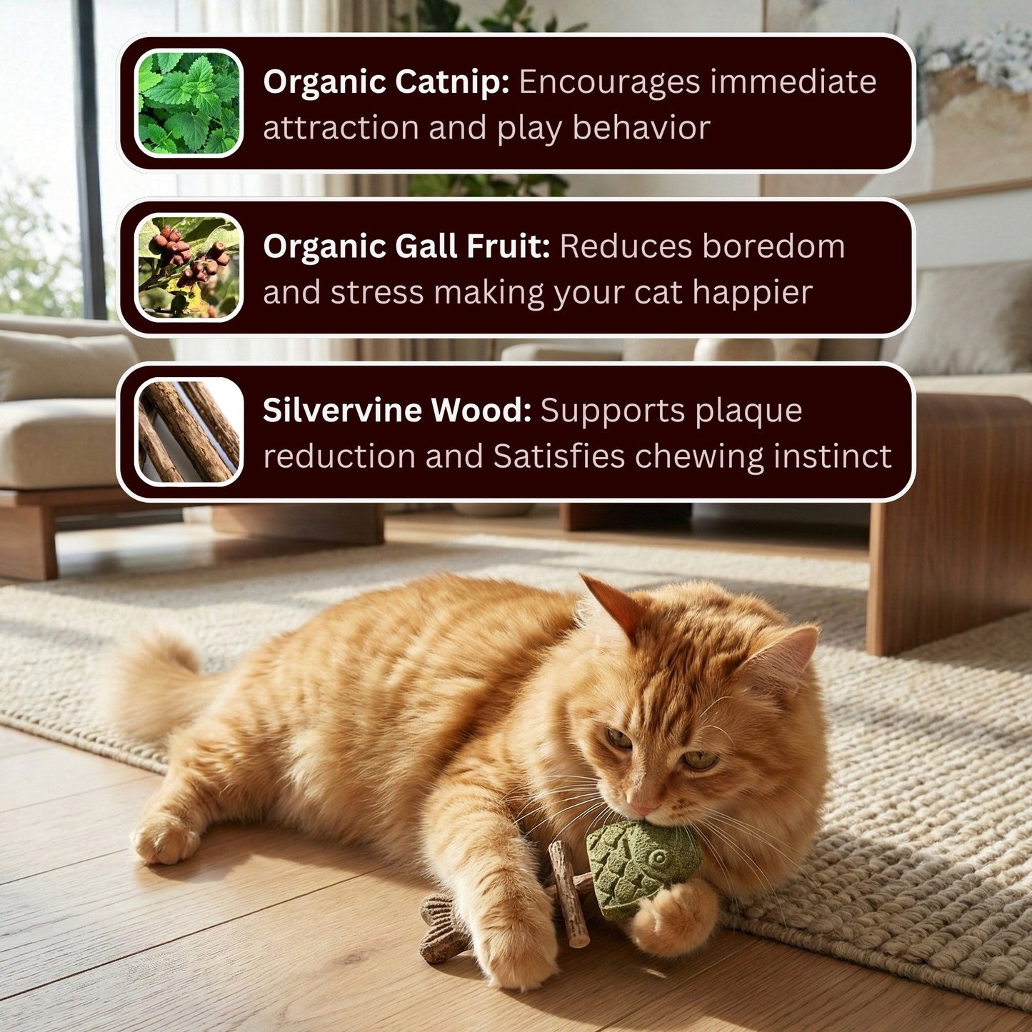 Catnip and Silvervine Chew, Natural Fishbone Chew Toy for Cats