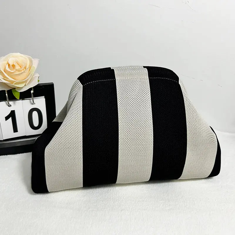 Women's Striped &amp; Diamond Dot Cloud Handbag – Lightweight Clip-Top Crossbody Bag for Everyday Style 👜