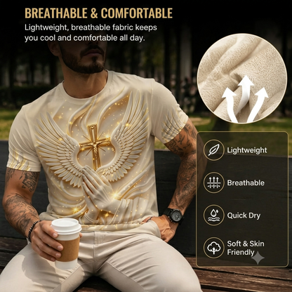 🔥 Hot Sale | Angel Wings Cross 3D Print Slim-Fit T-Shirt