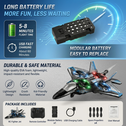 🔥 Hot Sale | Colorful LED Stunt Fighter Jet Drone