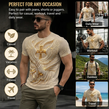 🔥 Hot Sale | Angel Wings Cross 3D Print Slim-Fit T-Shirt